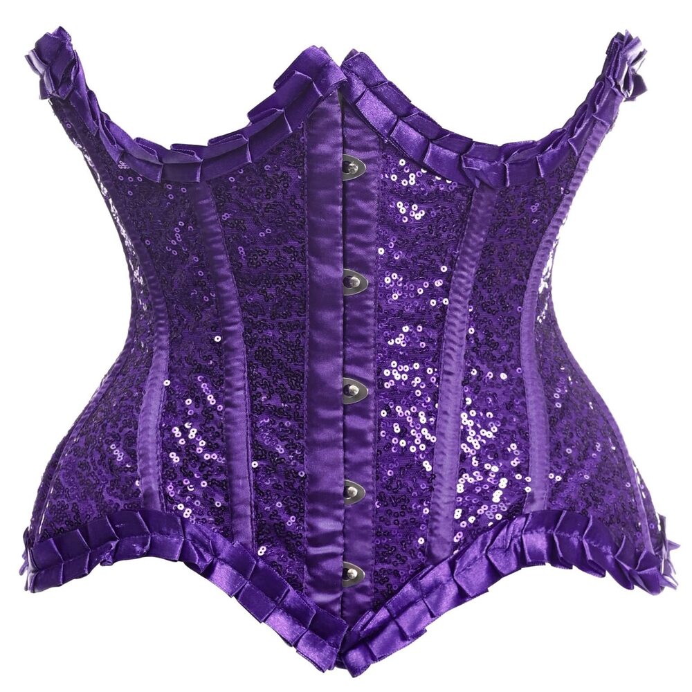 2315 Top Drawer Purple Satin & Sequin Underwire Curvy Cut Steel Boned Waist